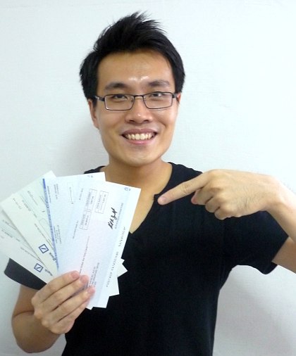 Dominic with Cheques from Amazon Received In The Same Month